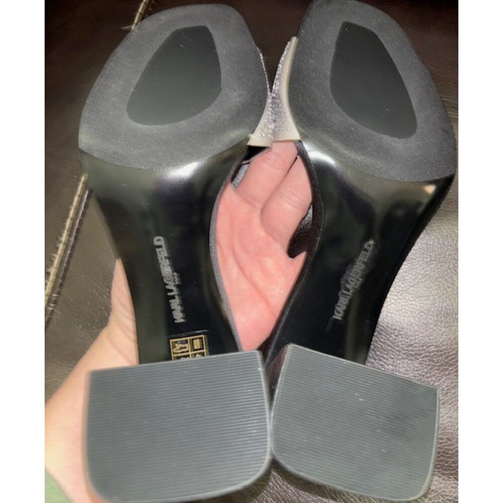 NIB KARL LAGERFELD PARIS PERA RHINESTONE BLACK WHITE SLIDE SANDAL. 9 M Sparkly - Picture 7 of 12